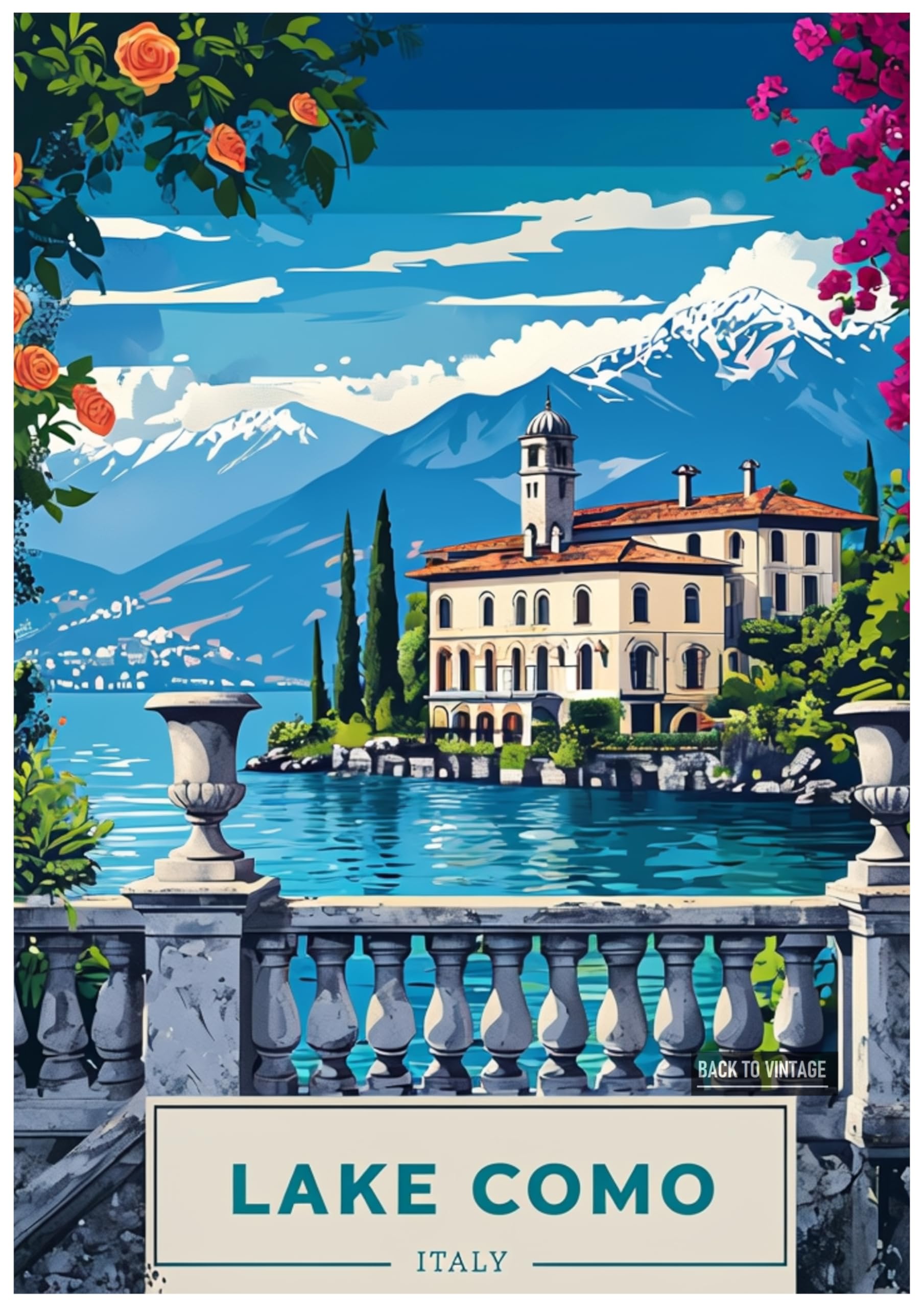 Vibrant Travel Art Poster Depicting Lake Como Italy - Retro Europe Travel Poster A4 Size Vintage Wall Art Print of Famous European Destinations Ideal for Home or Office Decor