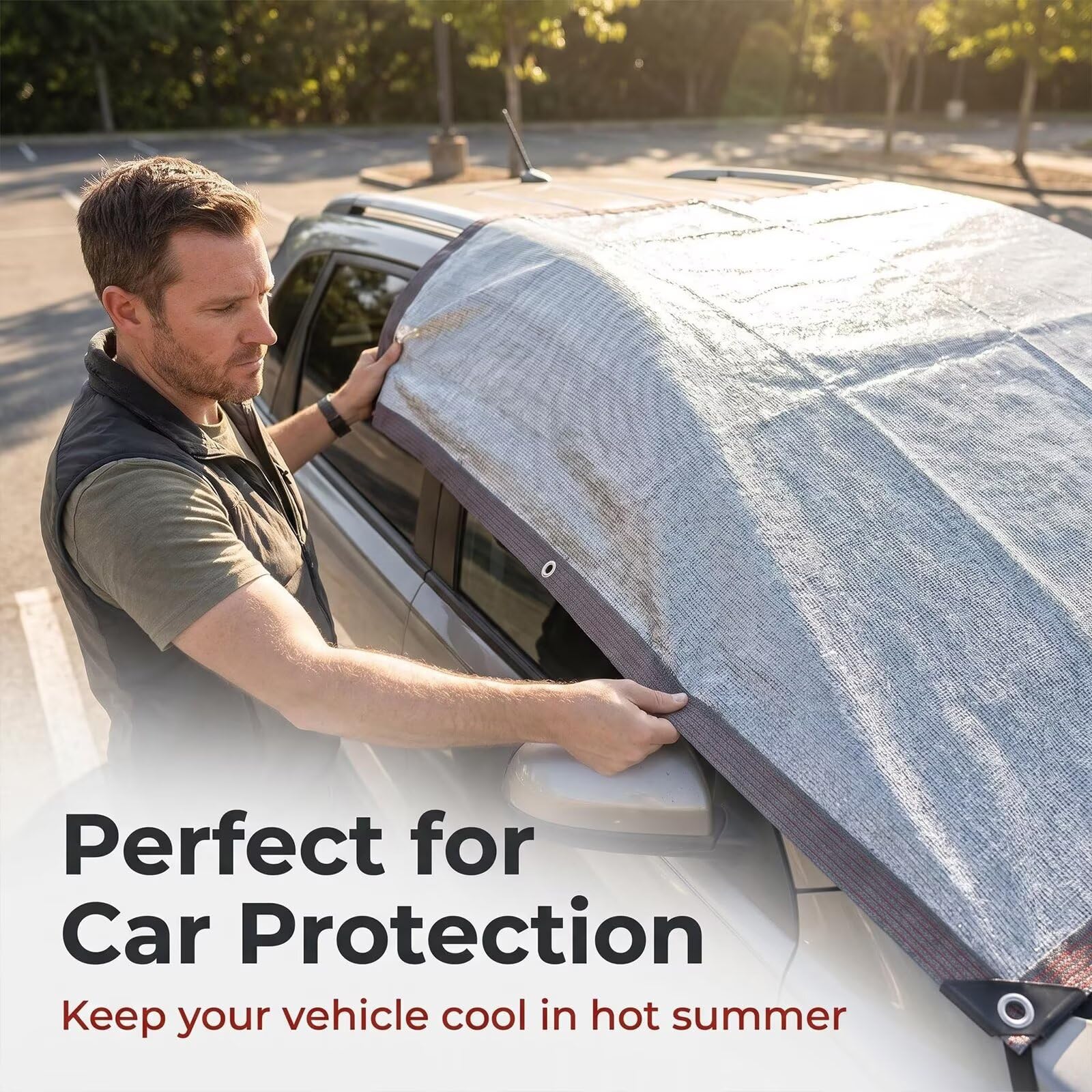 95% Sonnenschutz Alu 1.6 x 8m für Wohnmobil Urlaub | 95% Aluminium, UV-Schutz, Hitzebeständig, atmungsaktiv, mit Ösen, für Auto, Hund, Camping, Garten