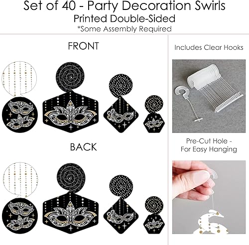 Miniatura 6 de Big Dot of Happiness Máscara veneciana para colgar en fiestas, diseño de remolinos, juego de 40 unidades