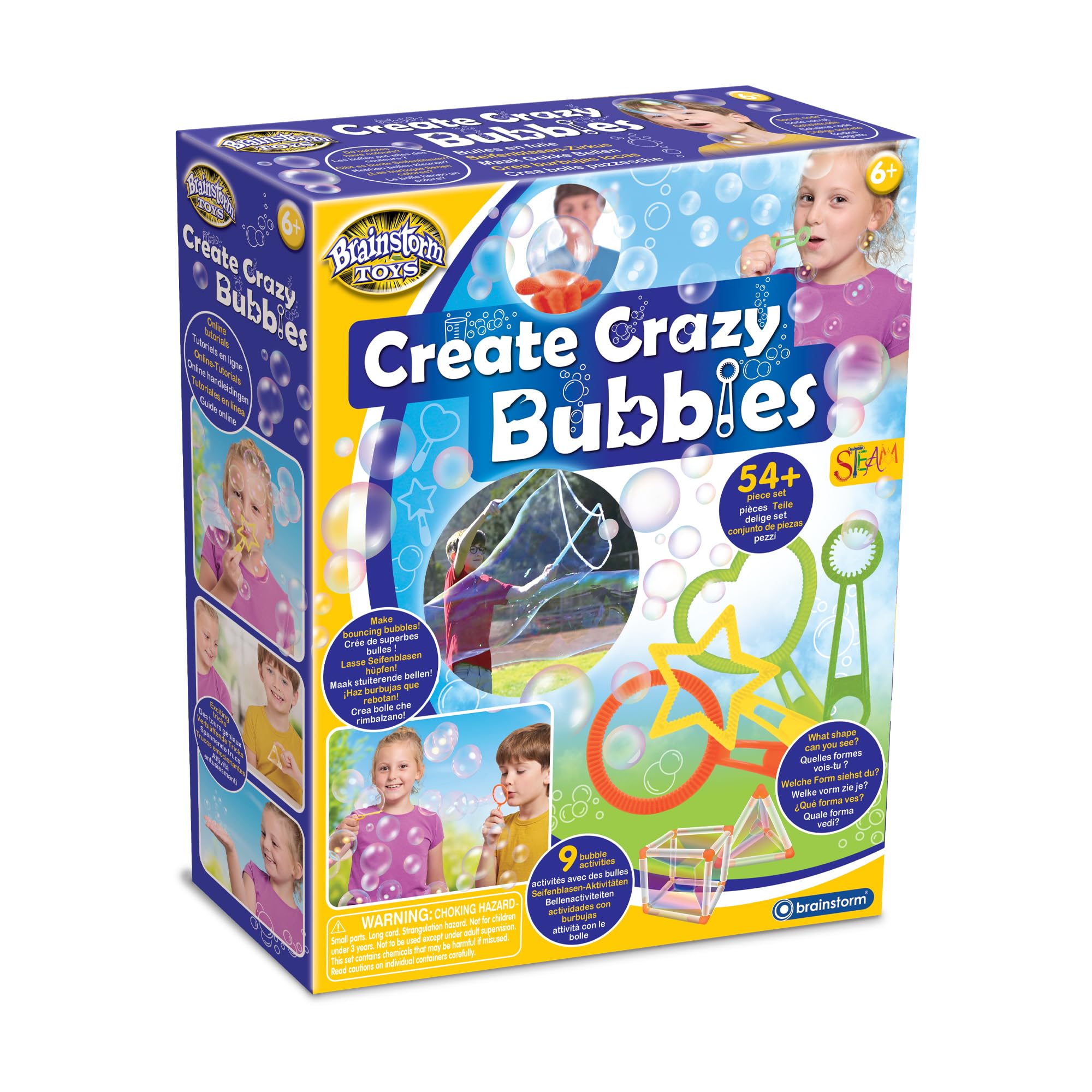 Crazy Bubbles STEM Science Kit for Kids – 9 Fun Bubble Activities Including Giant Bubbles, Cube Bubbles & Bouncing Bubbles – 54 Piece Set with Bubble Solution – Educational Outdoor Science Toy — image 1