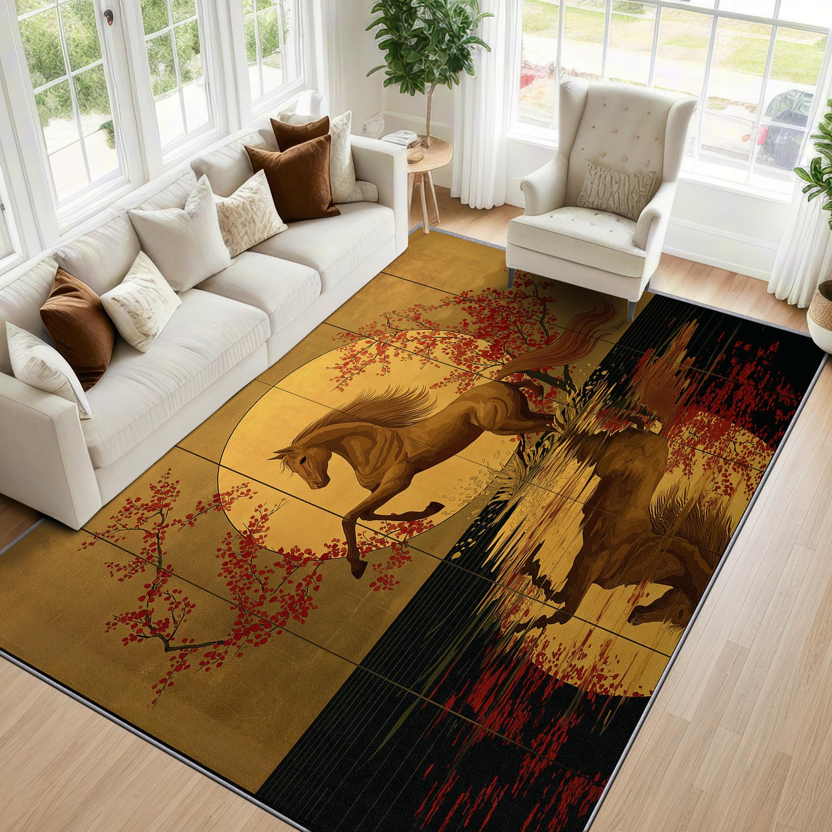 Mistela Pferd Teppich 200x300 cm Schwarz Gold Rot