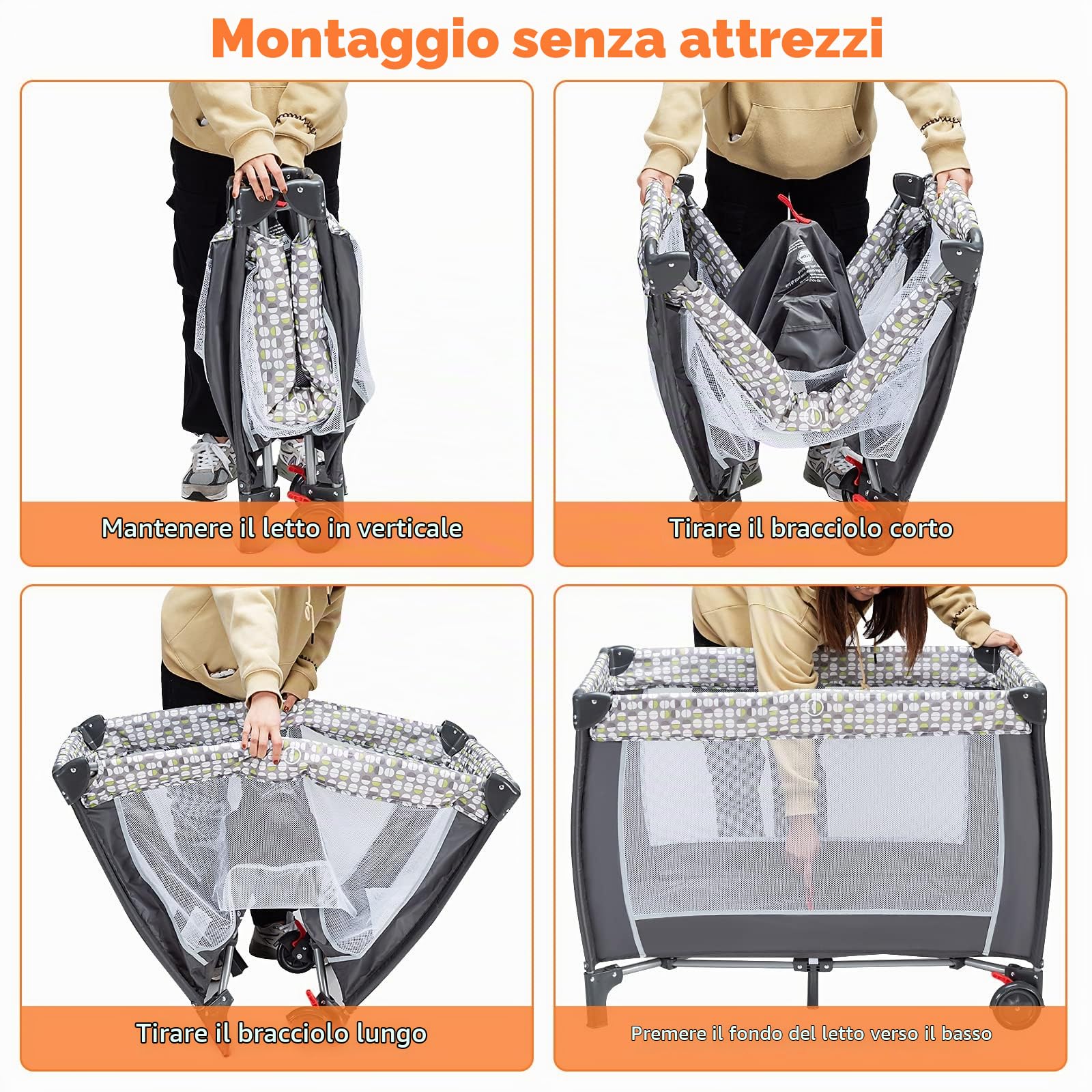 LIFEZEAL Lettino da Viaggio con Materasso e Zanzariera, Lettino da Viaggio con Fasciatoio, Culla 0-36 Mesi, Culla Pieghevole in Tessuto Oxford, Portata 15+10+10 KG, Nero