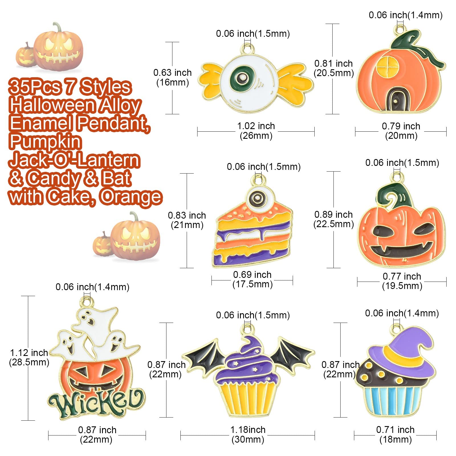 Stiesy 35Pcs 7 Styles Halloween Charms Pendants Enamel Pumpkin Ghost Charms Cake with Witch Hat Dangle Charms for DIY Crafts Jewelry Making Decor - Image 2