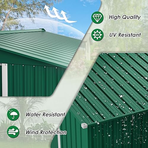 Miniatura 3 de Cobertizo de almacenamiento al aire libre de 6 x 8 pies, cobertizo de acero para jardín, césped, cobertizo de acero (verde)
