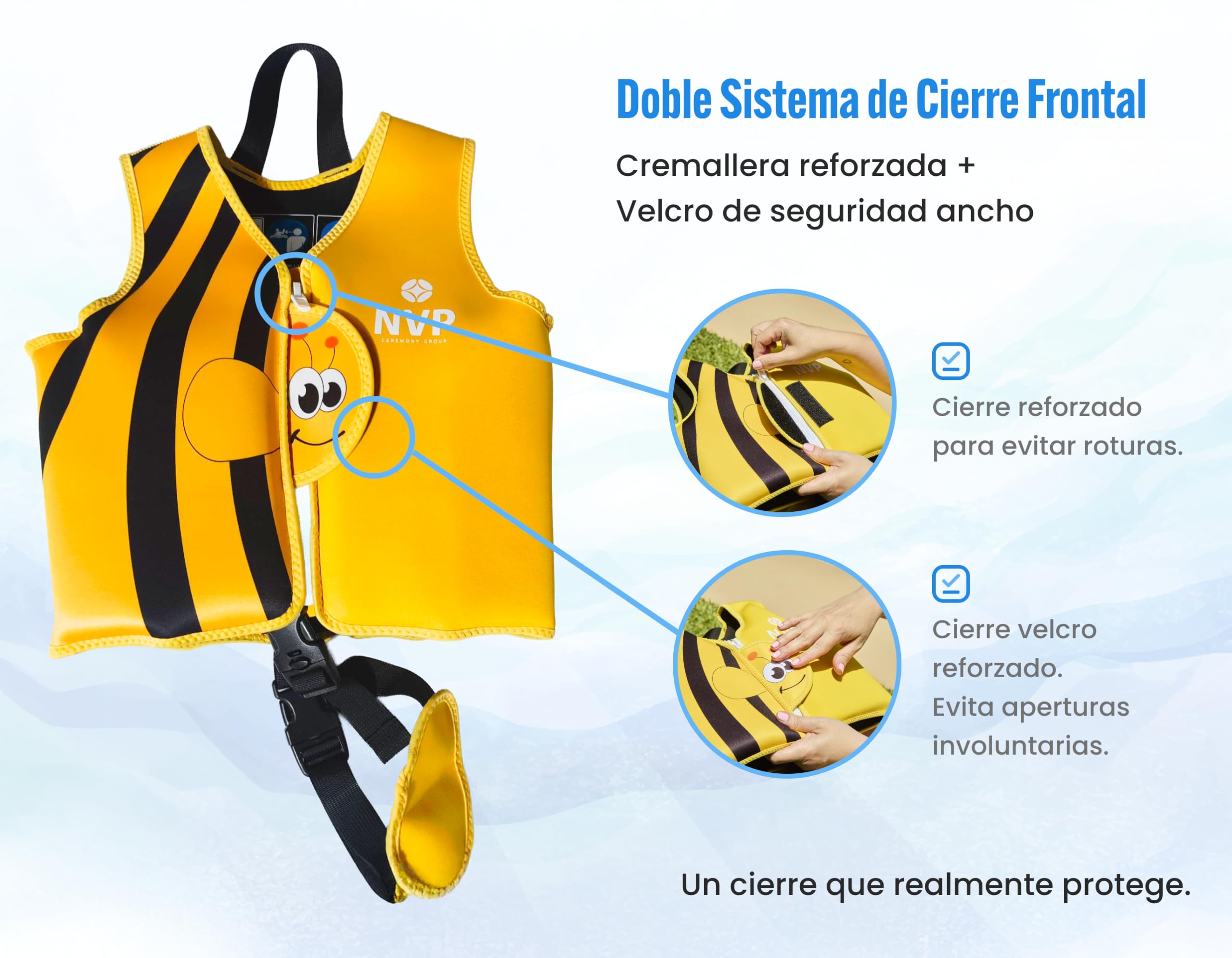 Chaleco de Natación Infantil de Neopreno NVP para Bebés y Niños 1-6 Años - Chaleco Flotador Ajustable con 8 Paneles de Flotación