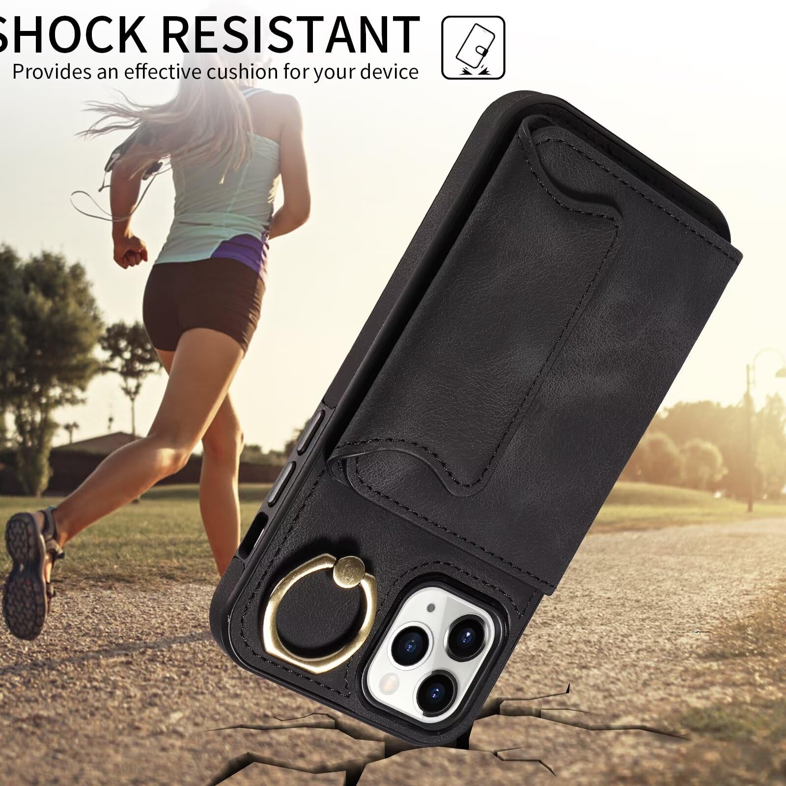 Wallet Case For IPhone 12/12 Pro (6.1 Inch),Premium PU Leather [3 Card Slots] ID Credit Holder [360°Rotatable Ring Holder Magnetic Kickstand] Shockproof Flip Cover Case For Women Men,Black