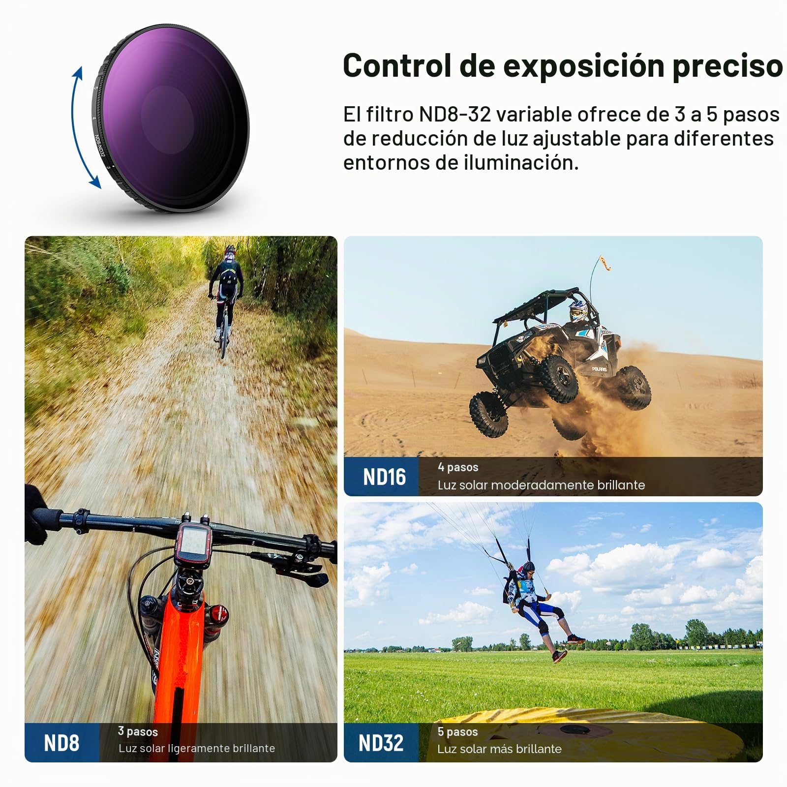 NEEWER Variable ND Filtro Compatible con dji Osmo Action 5 Pro & Action 4, ND8-32 (3-5 Pasos), Filtro de Objetivo de Densidad Neutra de Rosca, Cristal Óptico HD Multicapa Action CAM Accesorios