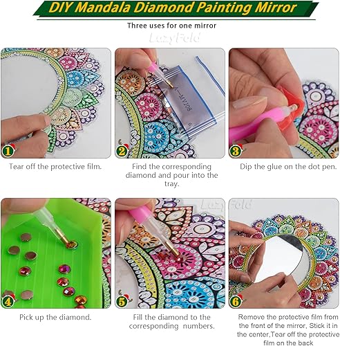 Miniatura 5 de Espejo de diamante, espejo de maquillaje de mandala, pintura de diamante con forma especial para principiantes, manualidades, regalos para