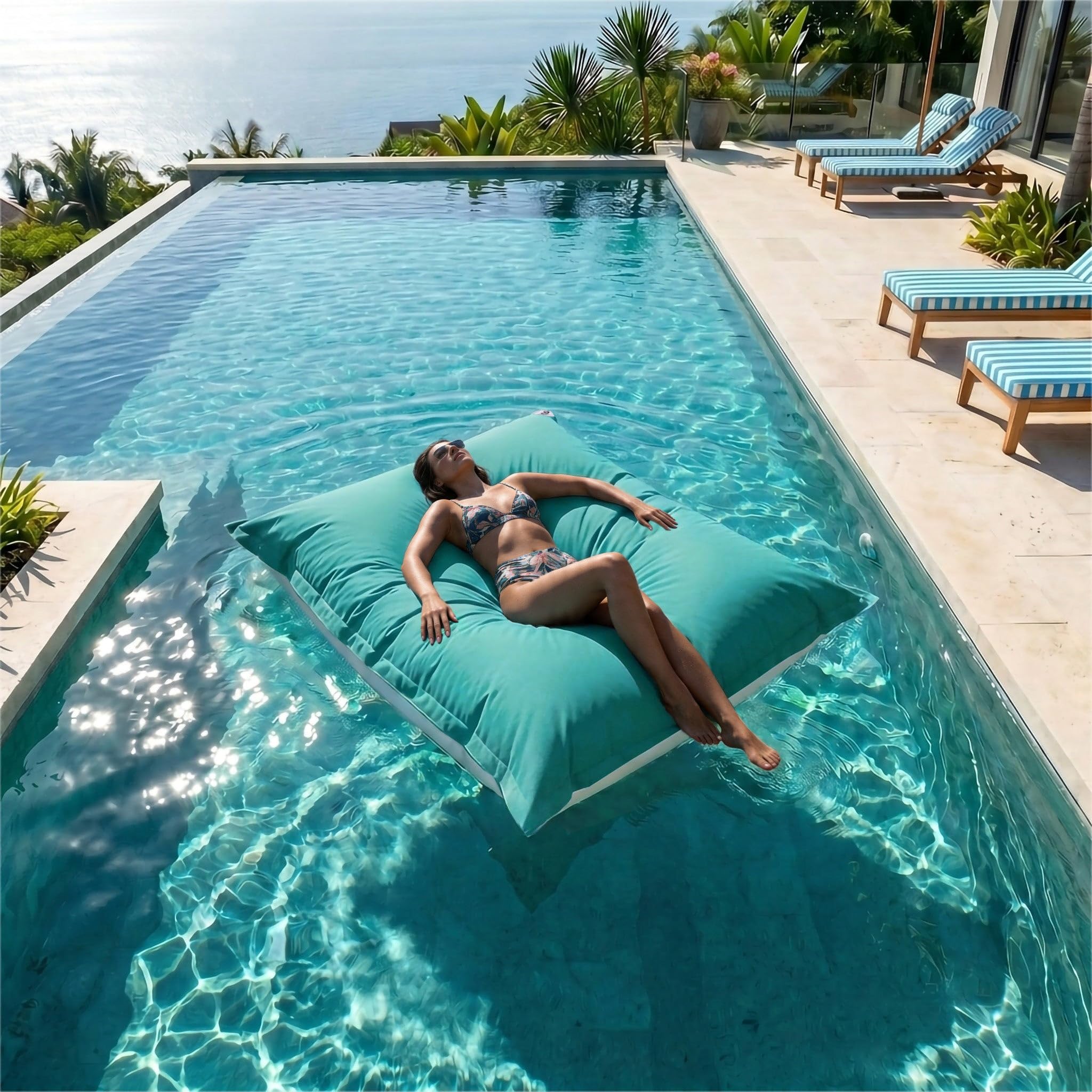 Housse pour Pouf Géant XXL 180x140cm Déhoussable Flottant Piscine Bleu Caraïbes