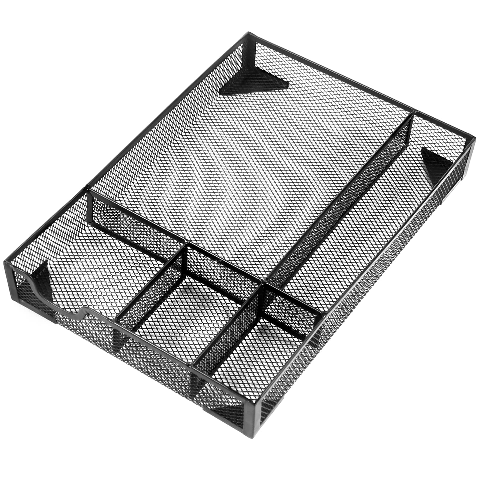 ROSROSE Desk Drawer Organizer Tray, 5 Compartments Metal Mesh Drawer Organizer Tray, Pen Pencil Desk Organizers and Accessories for Office Supplies,