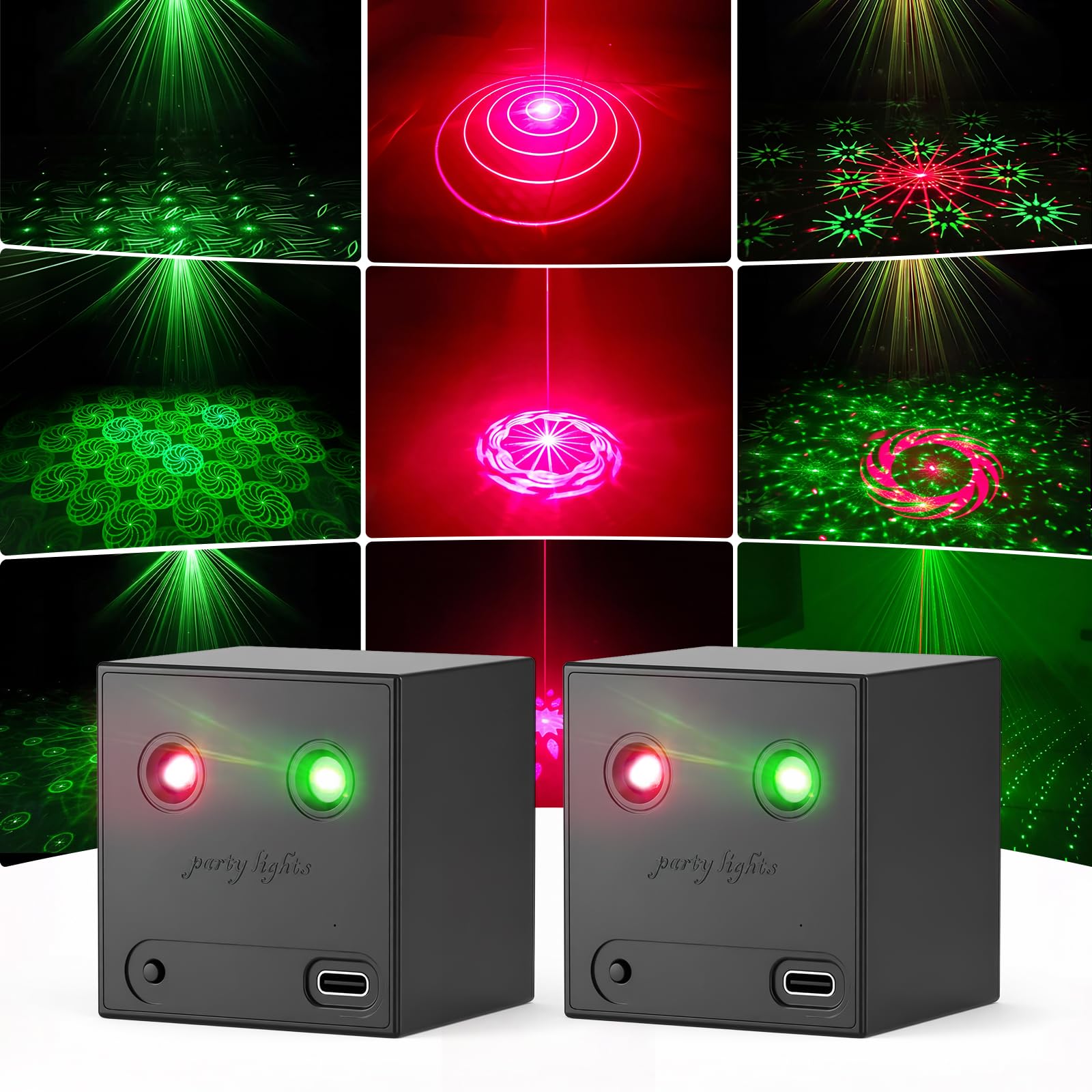 2PCS Mini Luces Discoteca Bateria, R/G Luces de Fiesta con 64 Efectos Dinámicos de Discoteca y Sonido Activado, Carga Type-C, Luz Lámpara para Fiesta Club Cumpleaños DJ Navidad Bar