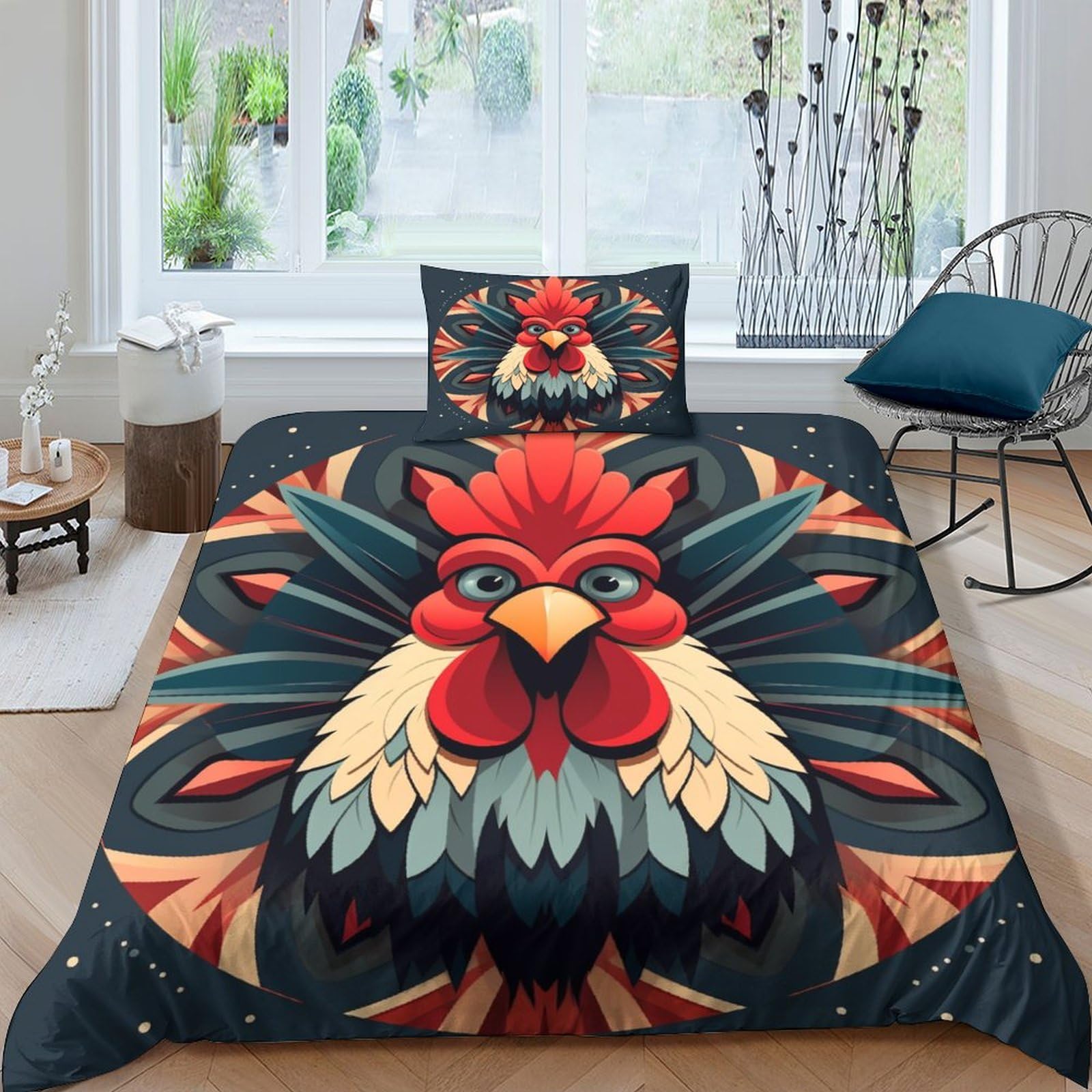 Housses de couettes poulet imprimé pour chambre d'enfant lit simple lit douillet campagnard