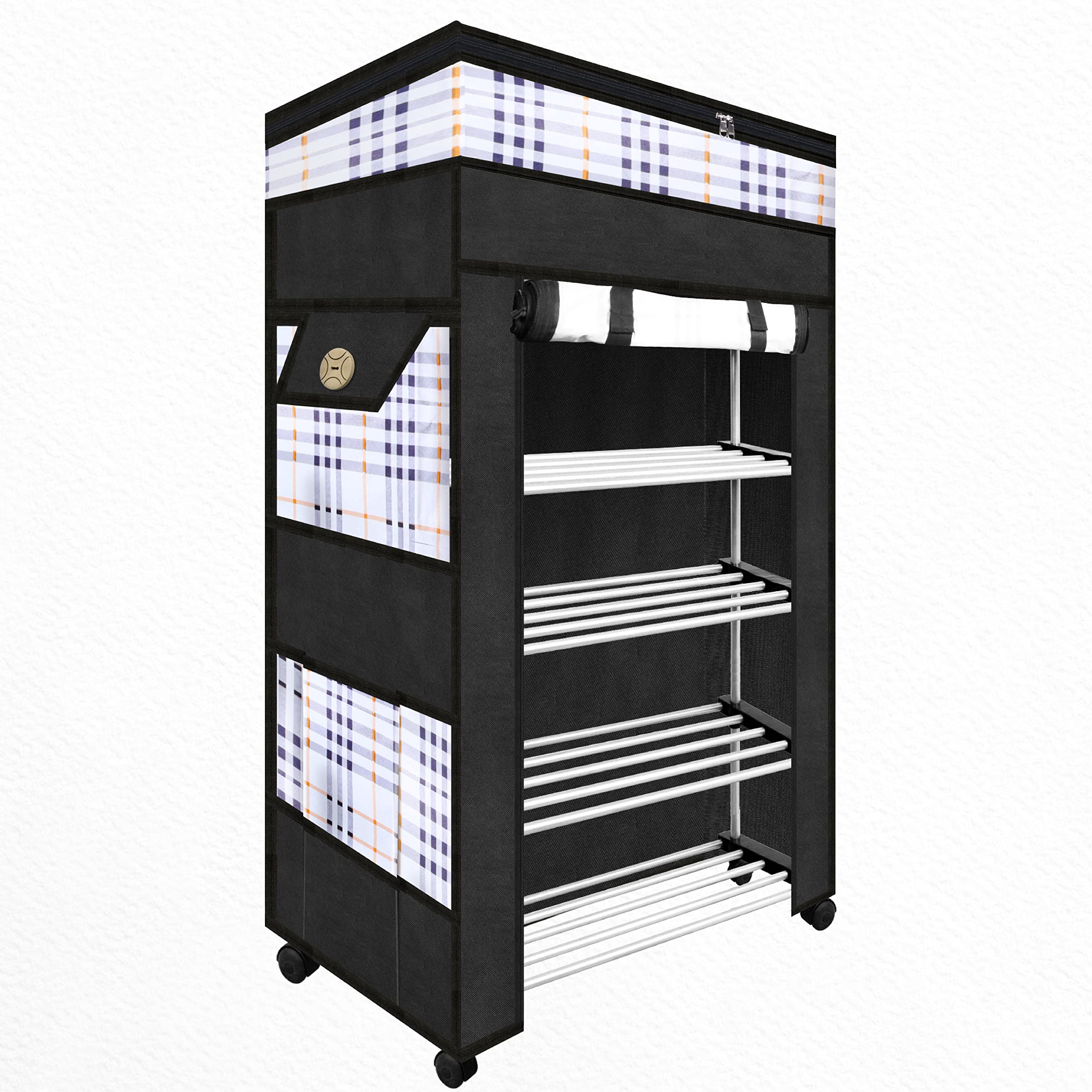 TRENDY Metal Multipurpose Foldable Shoe Rack for Home with Cover | 360 ° Rotating Wheels, Dustproof Zip Cover with Side and Zipper Top Pockets (B0C1NSXSRM) Amazon Price History, Amazon Price Tracker