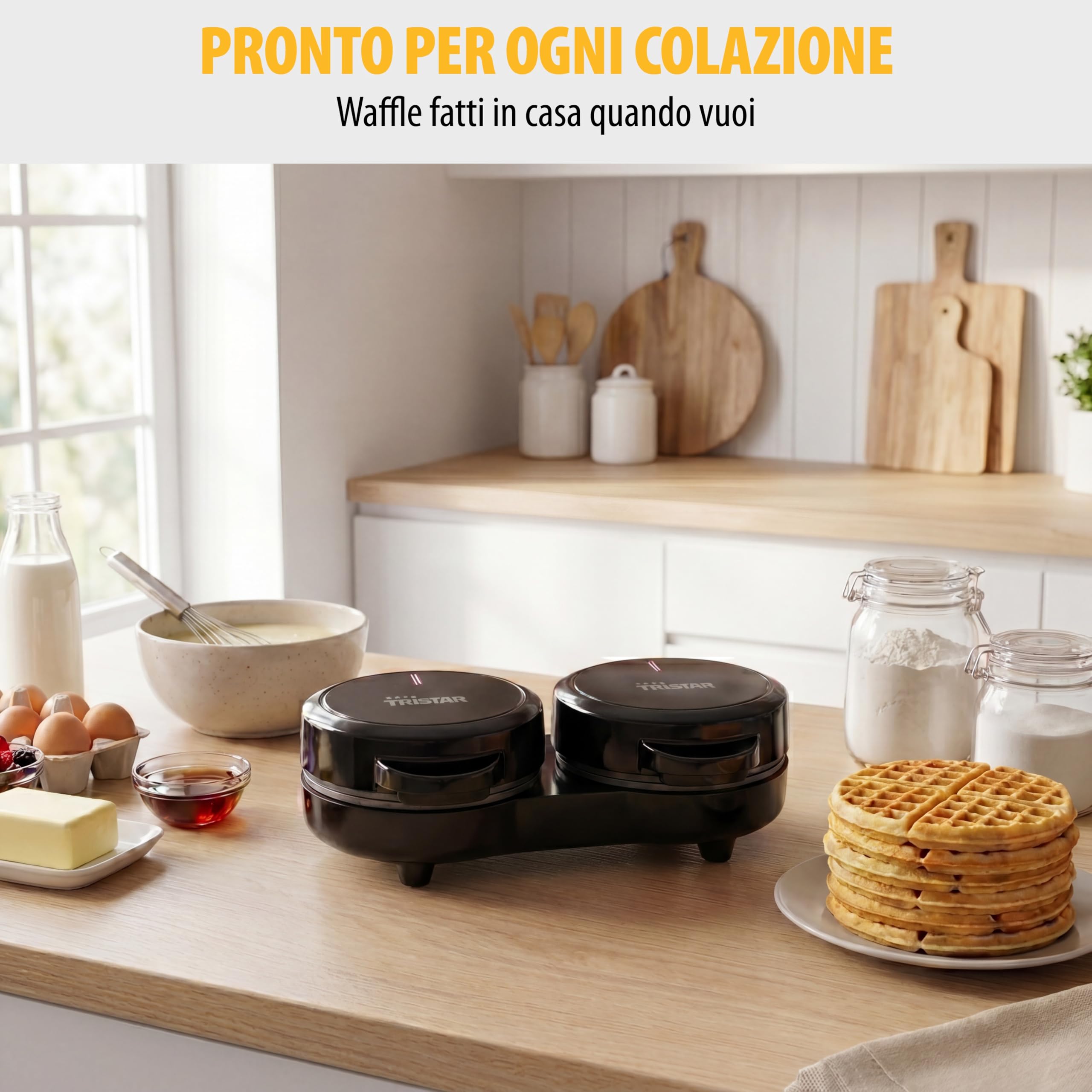 Tristar Piastra per Waffle Mini Doppia, 2 Waffle per Utilizzo, Potenza 1100 W, Piastre in Alluminio Antiaderenti, Design Compatto, WF-2115