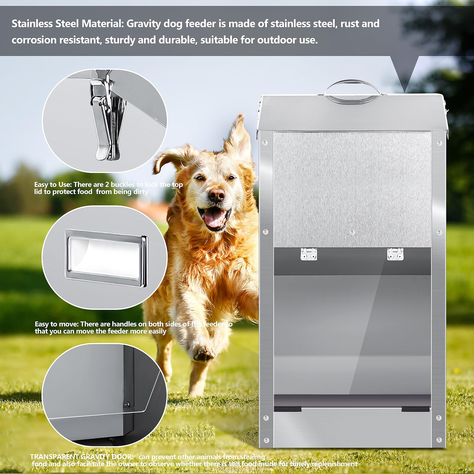 Mangiatoia Automatica Per Cani A Gravit&agrave; - Capacit&agrave; 11Kg, Acciaio Inox, Per Esterno E Interno