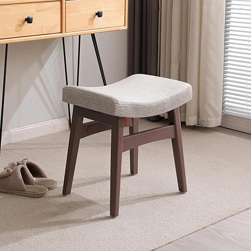 Miniatura 3 de Taburete de tocador, taburete con cojín de sillín, moderno banco otomano con patas de madera maciza y asiento tapizado para entrada, dormitorio,