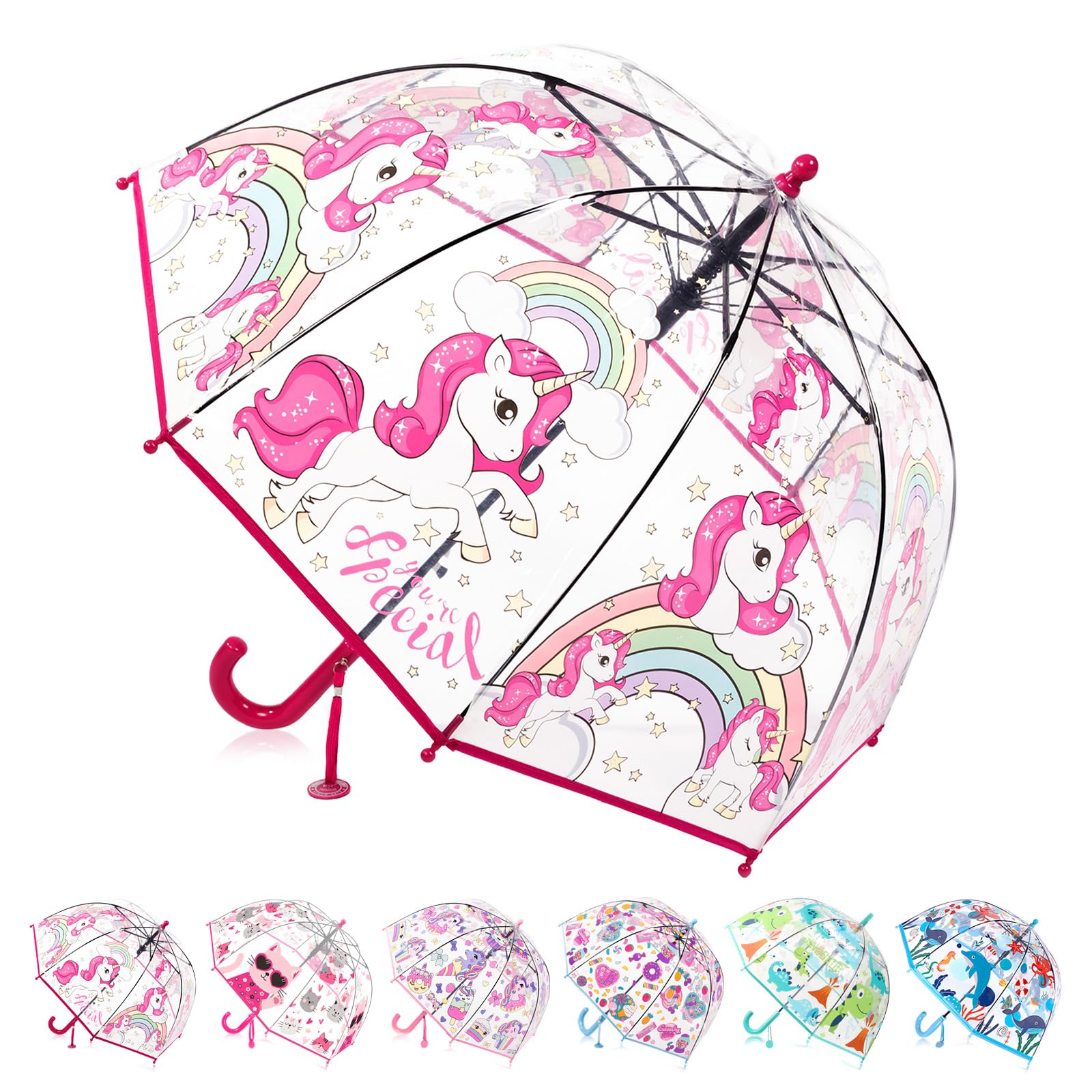Wxjiahetai Kids Clear Bubble Umbrella for Girls & Boys, Transparent Dome Umbrella for Kids Ages 3–10, Auto-Open Windproof Rain Umbrellas, Lightweight