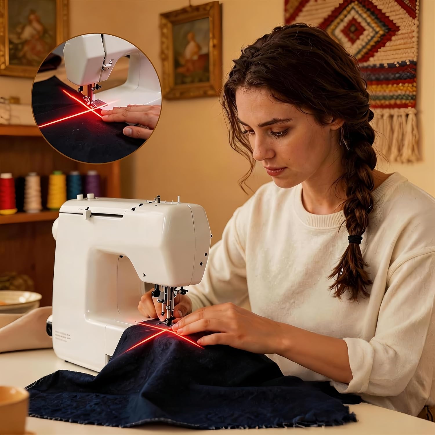 Sewing Machine Laser Positioning Light, 2-in-1 Straight/Cross/Dot Laser Guide with Magnetic Base, Hands-Free Precision Sewing & Quilting Alignment Tool for Most Sewing Machines（3mW，Red）