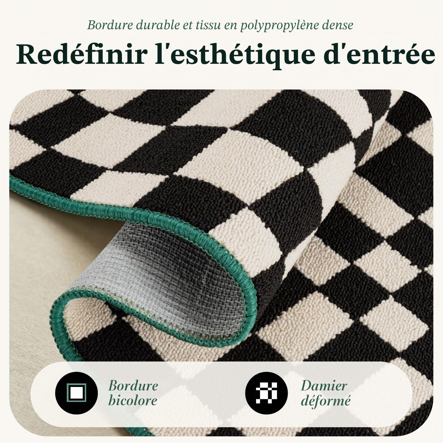 Biscpro Tapis à Carreaux Paillasson,Attrape-Poussière 80x120cm Tapis d'accueil pour Porte,Tapis d'intérieur antidérapant,Lavable et Absorbant,Tapis d'entrée à Profil Bas couloirs,buanderie(Noir)