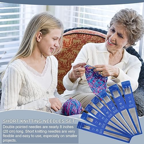 Miniatura 10 de Aeelike 55 agujas de tejer de doble punta, juego de agujas de tejer cortas, agujas de tejer rectas de doble punta para principiantes, juego de