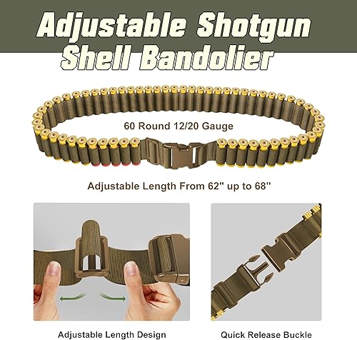 Miniatura 11 de Paquete de 4 soportes para 7 escopetas redondas o calibre 12/20 60 redondas tácticas de escopeta bandolier ajustable, 2 piezas opcionales 7 soportes