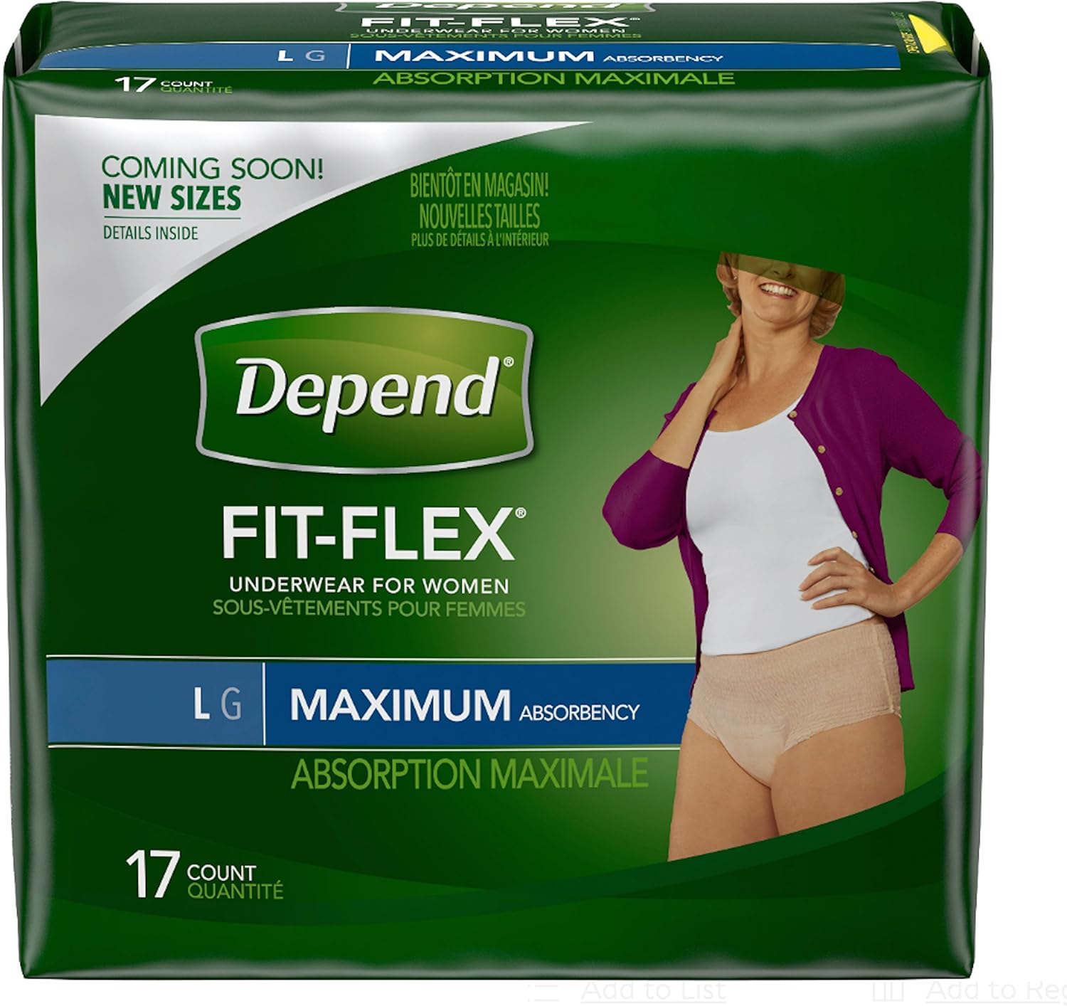 17 Count (1 Package) Large Women's Depends Maximum Fit Flex