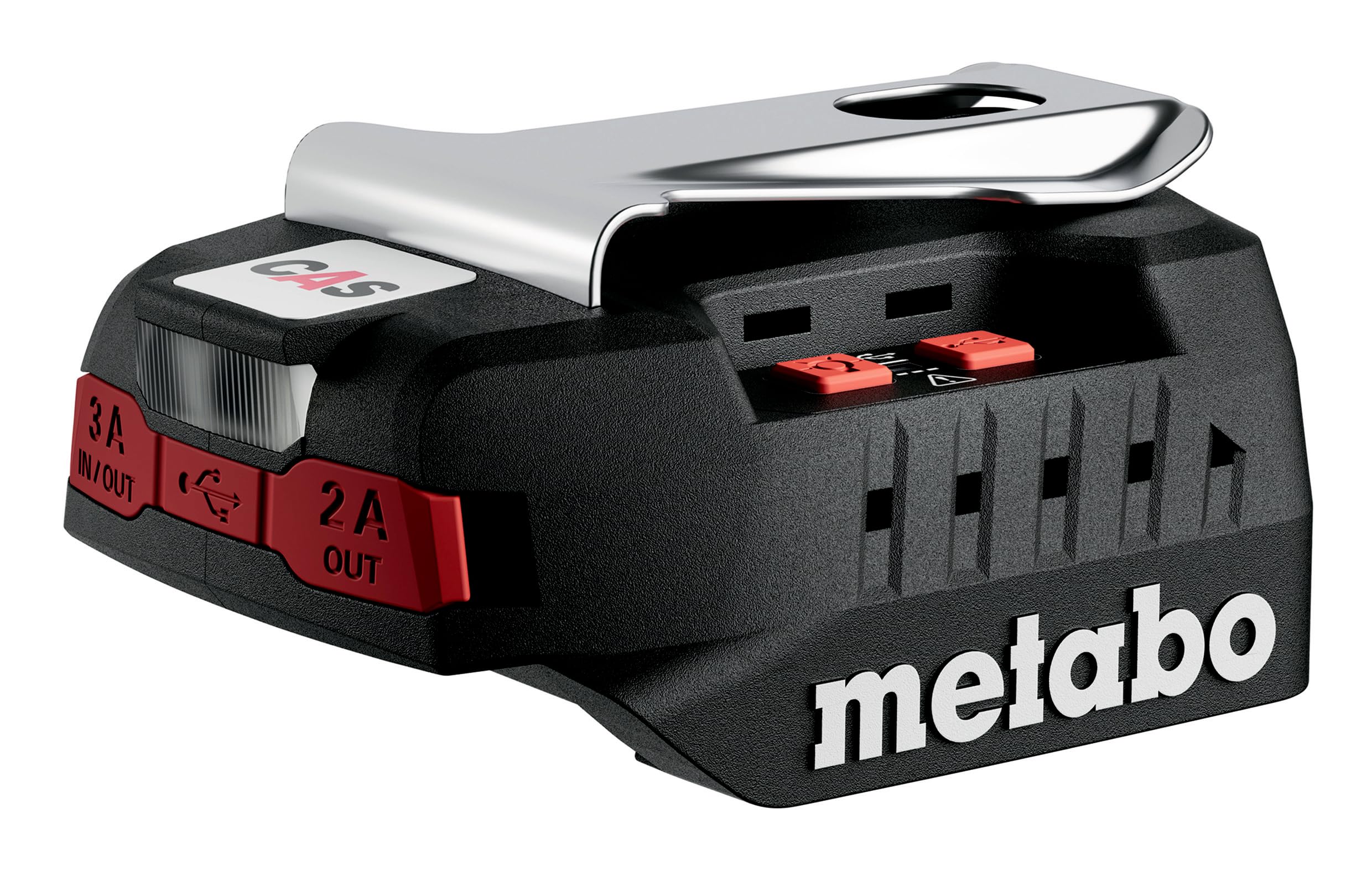 metabo Power-​Charger PC 18-​65 Chargeur et batterie externe 18 V avec lumière LED 65 W rapide prêt à l'emploi pour les déplacements Chargement mobile pour smartphone, tablette, ordinateur portable Avec