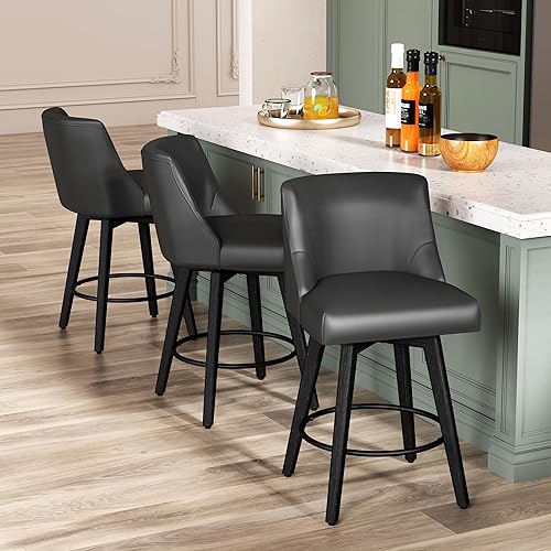 Miniatura 2 de Juego de 2 taburetes de bar de altura de mostrador, taburetes de bar giratorios negros de 26 pulgadas de alto con respaldo, taburetes modernos de