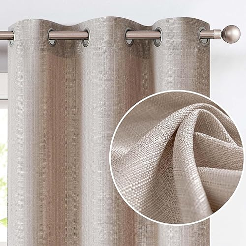JINCHAN Cortinas de lino con textura casual para sala de estar, dormitorio, paneles de ventana con ojales, 2 paneles de filtrado de luz, color gris