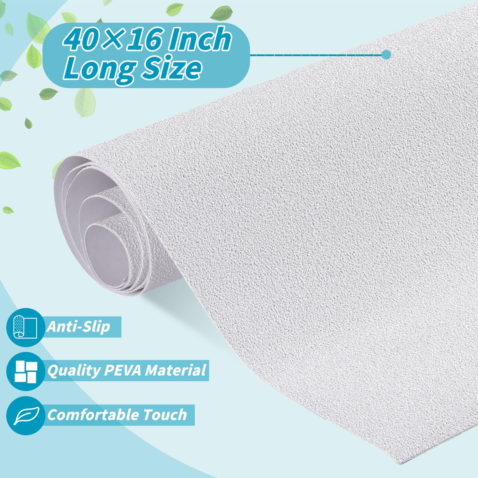 Dunzoom Alfombrilla de baño Antideslizante de 16 x 40 Pulgadas, Color Blanco, con Corte de Drenaje, Antideslizante, Alfombrilla de baño de Seguridad, Alfombrilla de baño Adhesiva de PEVA, calcomanías