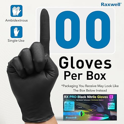 Miniatura 7 de Raxwell Black Nitrile Disposable Gloves, Latex Free Food Grade, 6.5mil Mechanic Gloves for Cooking and BBQ