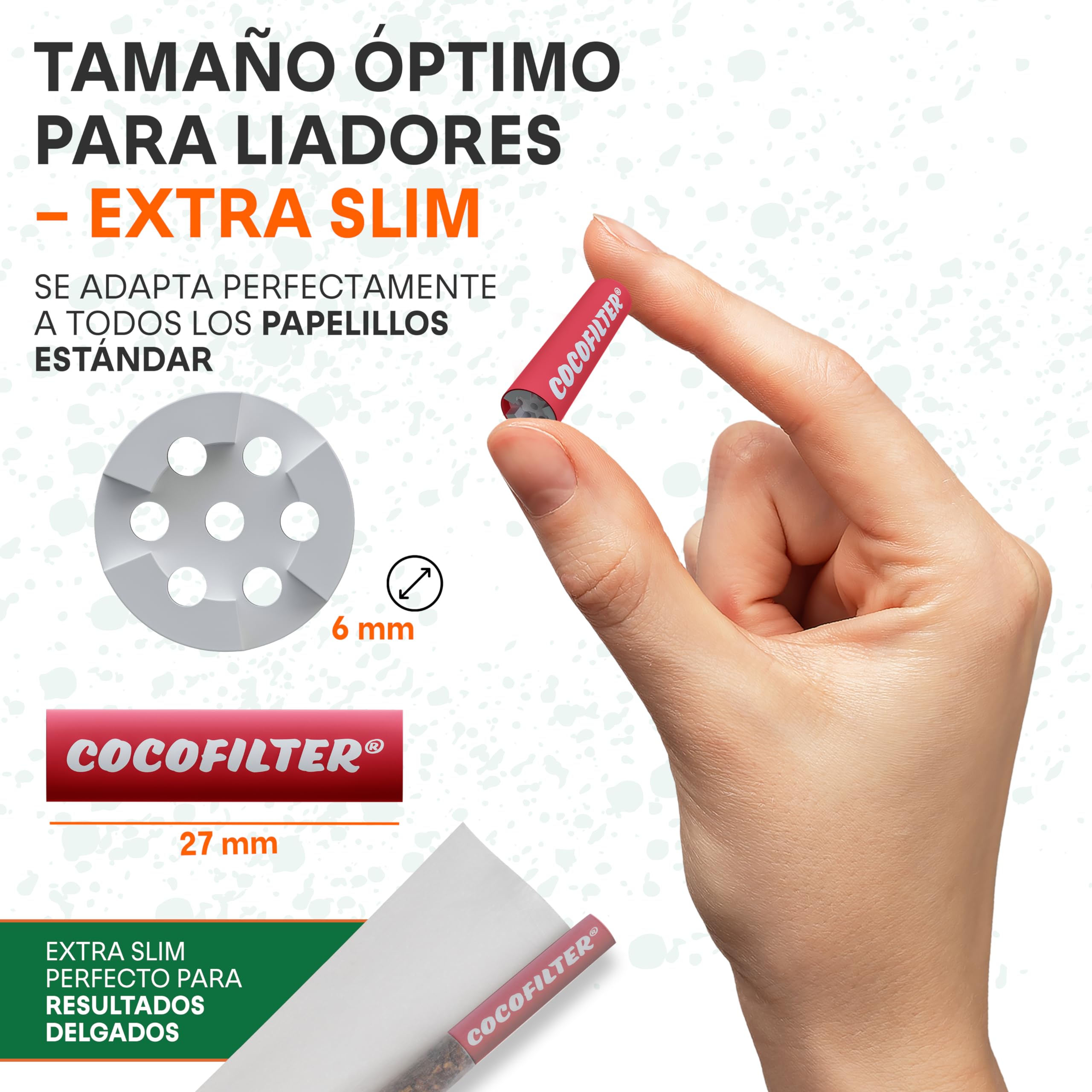 Filtros de carbón activado 6mm de cáscara de coco [550 uds.] | 500 + 50 puntas de filtro slim naturales con extremos de cerámica para cigarrillos liados a mano, 27mm, en bolsa resellable
