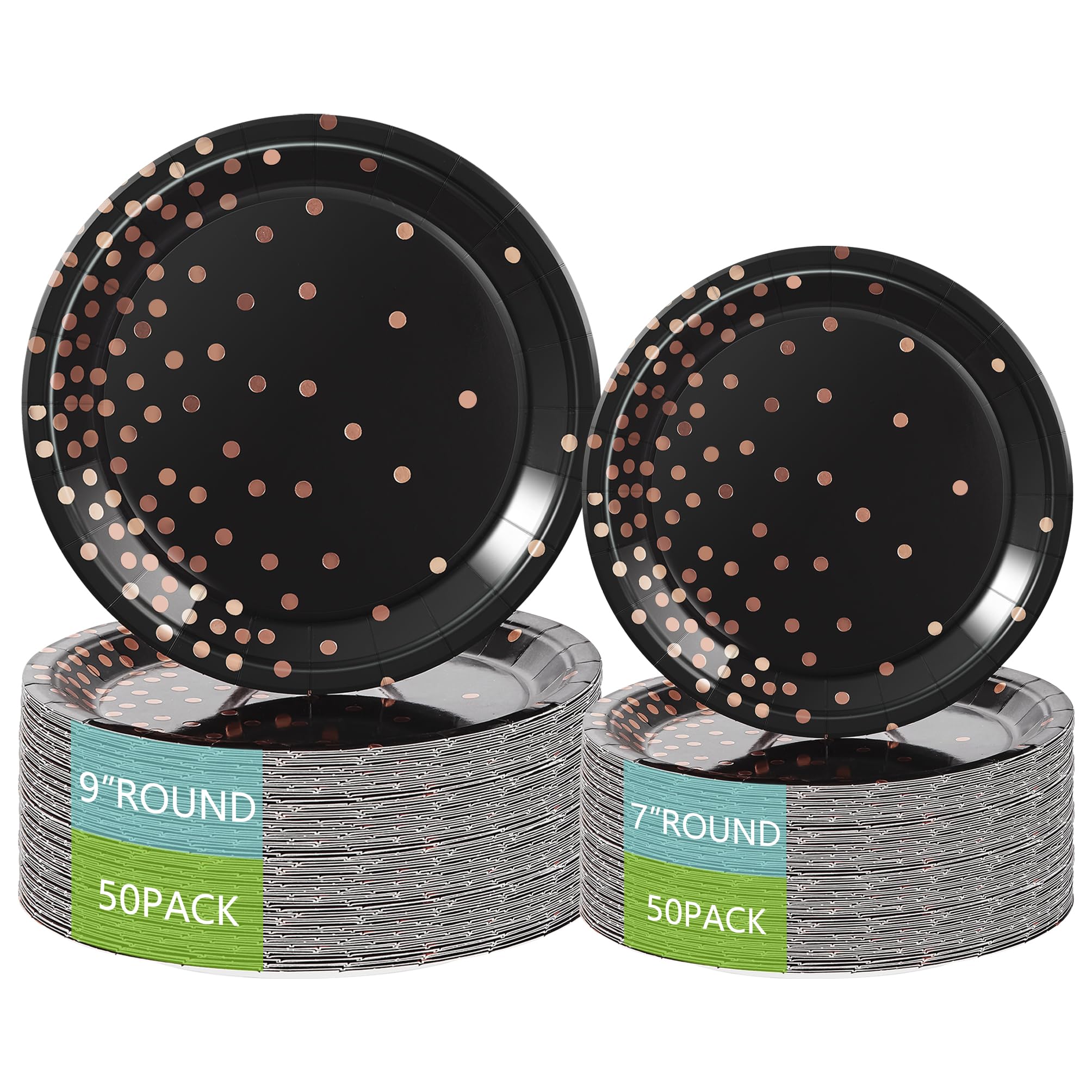 FEDOLOY AntNest Disposable Paper Plates,Black and Rose Gold Paper