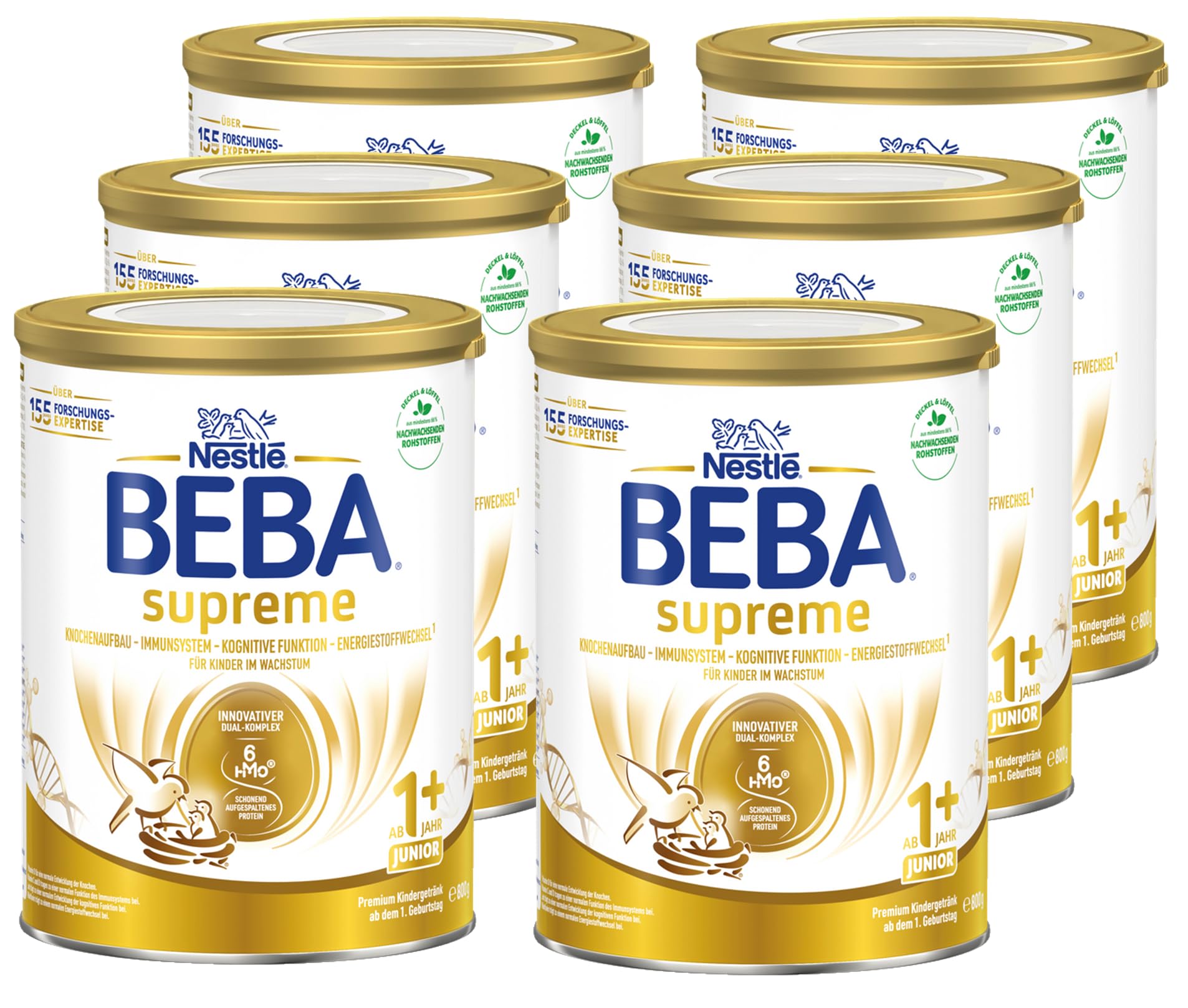 BEBA SUPREME JUNIOR 1 Plus - Kindergetränk ab dem 1. Geburtstag, Mit 6 HMO Komplex, Nur Laktose, Ohne Palmöl, Ohne Fischöl, Kleinkindnahrung, Baby-Milchpulver, 6er Pack (6 x 800g)