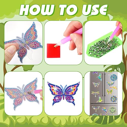 Miniatura 4 de Copkim 16 piezas de imanes de arte de diamante de verano para refrigerador, calcomanías de libélula, mandala colibrí, pintura de diamante,