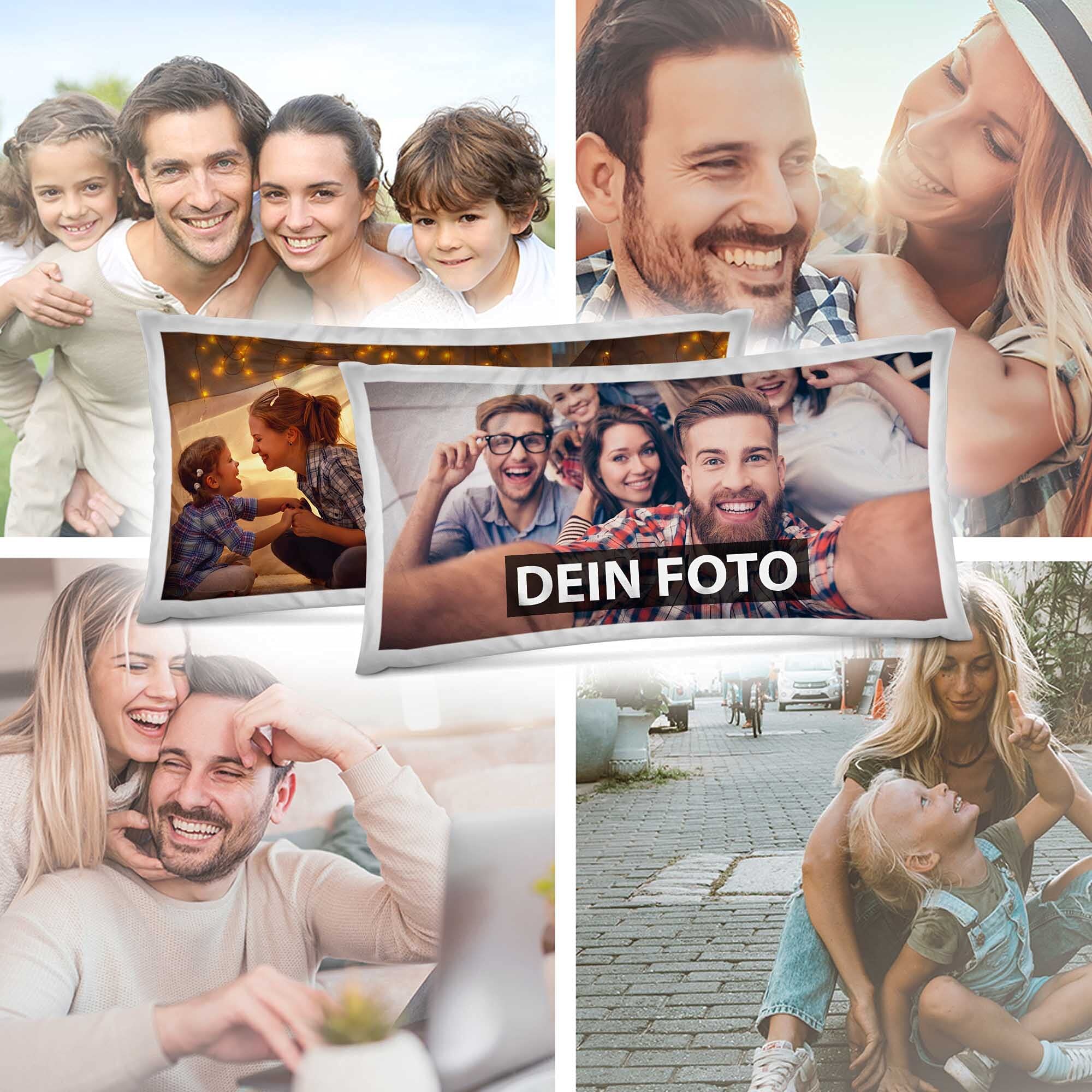 XXL Kissen selbst gestalten – beidseitiger Druck inkl. Kissenfüllung – personalisierbares Fotokissen mit Foto und Wunschtext auf beiden Seiten – 40 x 80 cm – extra großes Format weiß-glatt