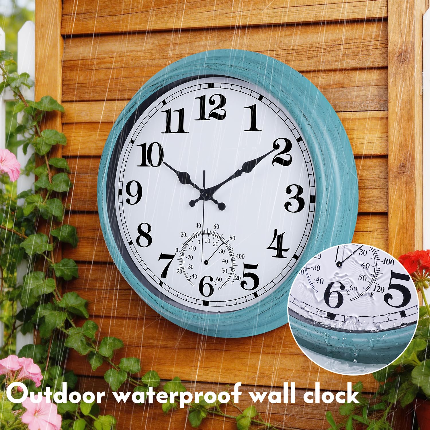 40,6 cm große Outdoor-Uhr, Retro, wasserdicht, nicht tickend, Grün