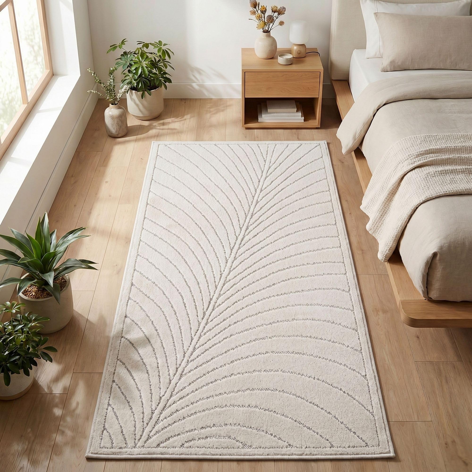 Carpetsale24 Kurzflor Teppich Beige Wohnzimmer Schlafzimmer 3D Hoch-Tief-Effekt, Skandinavisch Boho Motiv, für Outdoor Bereich geeignet Terrassen oder im Balkon