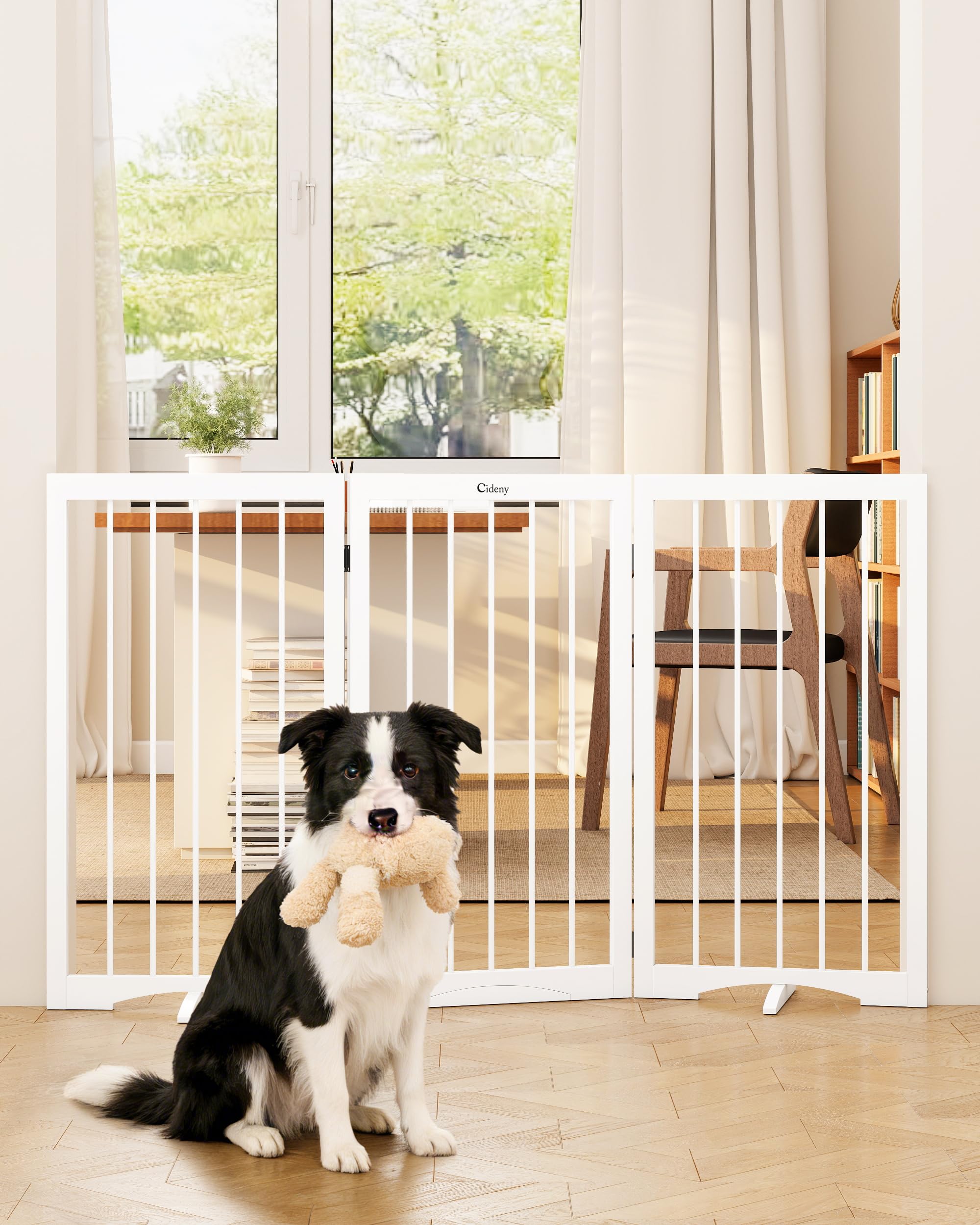 Cideny Free Standing Dog Gate Indoor, Foldable Dog Gate for Doorways Stairs Hallways, 3-Panel Freestanding Pet Gate with Support Feet for Stability, Folding Puppy Gate Easy to Move, Doggy Gate 54"x24" — view 18