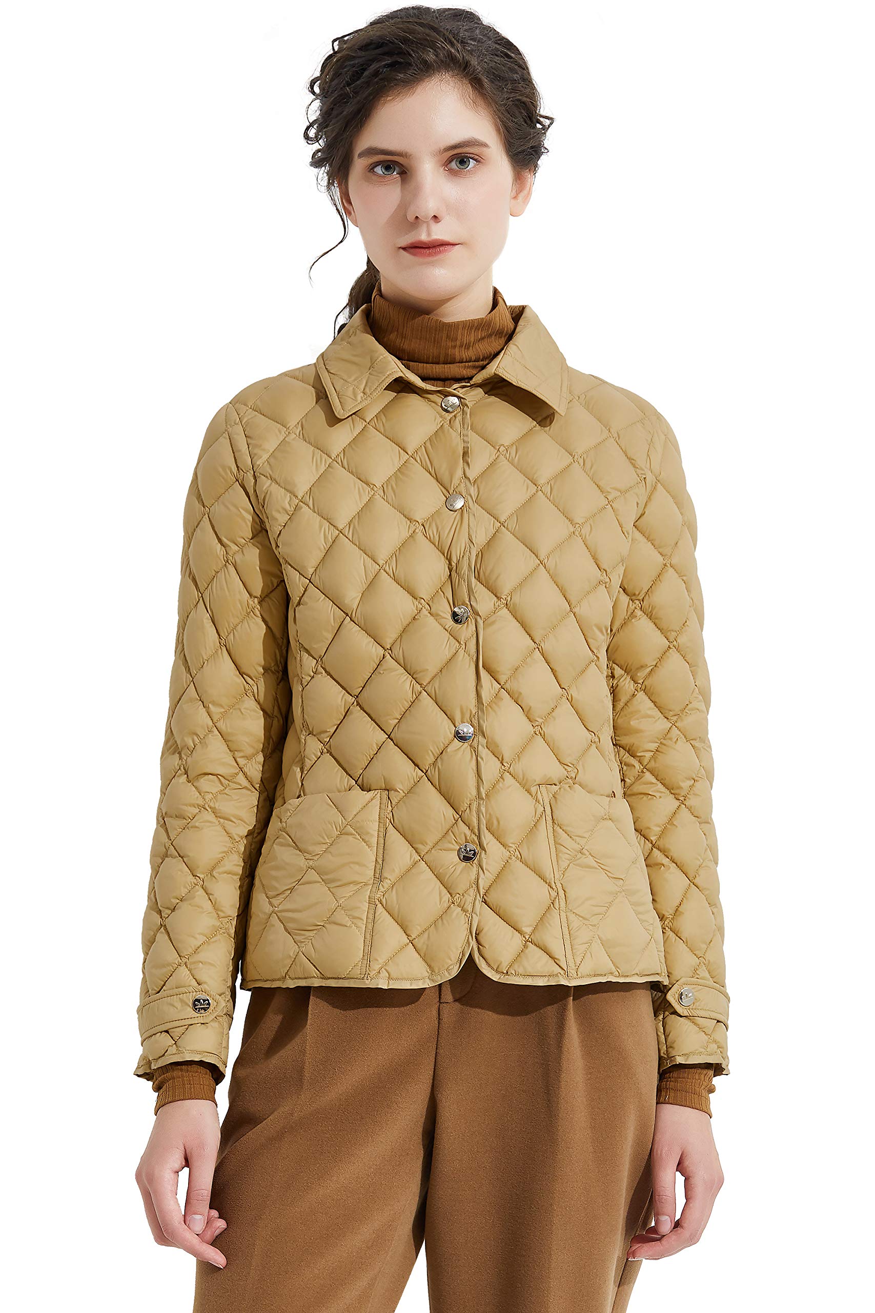 Women's Light Cropped Puffer Jacket Packable Stand Collar Down Jacket