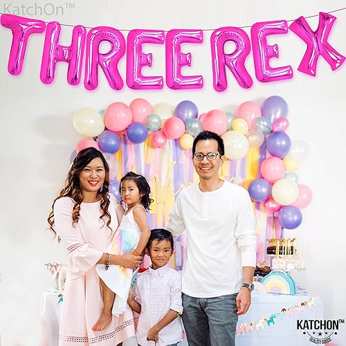 Miniatura 8 de KatchOn, Globos Pink Three Rex de 16 pulgadas, paquete de 2, globos de dinosaurio rosa 3D de pie, globo de dinosaurio, globo de dinosaurio rosa