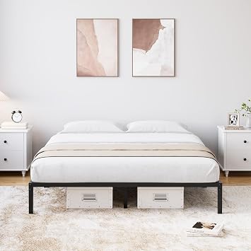 12 Inch Full Size Metal Bed Frame Heavy Duty Platform Bed with Storage Space,Steel Support,No Box Spring Needed, Easy Assembly Mattress Foundation, Noise-Free,Black