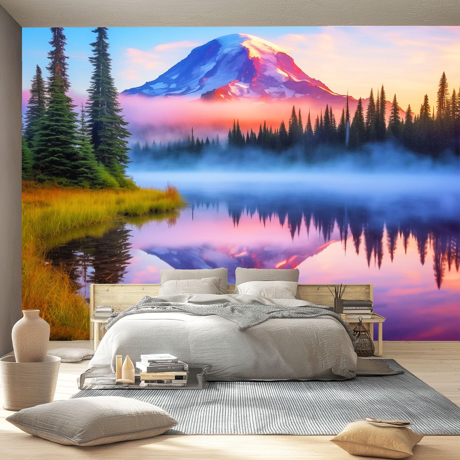 Tapeta 3D Włóknina Naturalne Góry Jeziora 350 x 256 cm Tapeta Dekoracja ścienna do salonu Sypialnia Niebieski