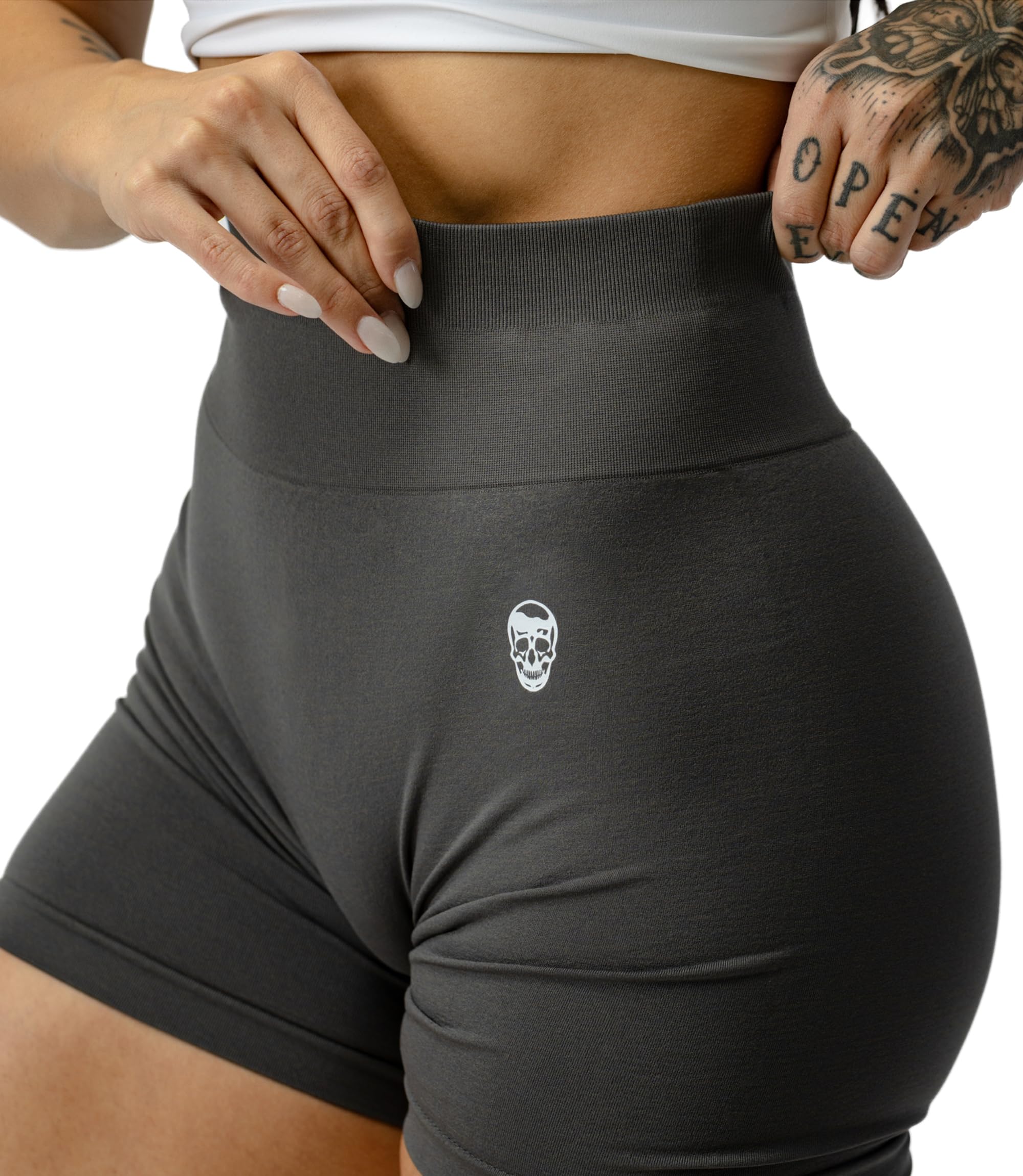 Gymreapers Infinity Seamless Workout Shorts High Waist Biker Shorts for Women Athletic Gym Running Pilates Yoga Sport Short: Large Flat Gray