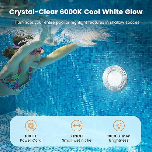 Miniatura 6 de SURAIELEC Luz LED pequeña de spa de 6 pulgadas para piscina enterrada, 120 V CA 10 W, luz de piscina subacuática, blanco frío 6000 K, se adapta a