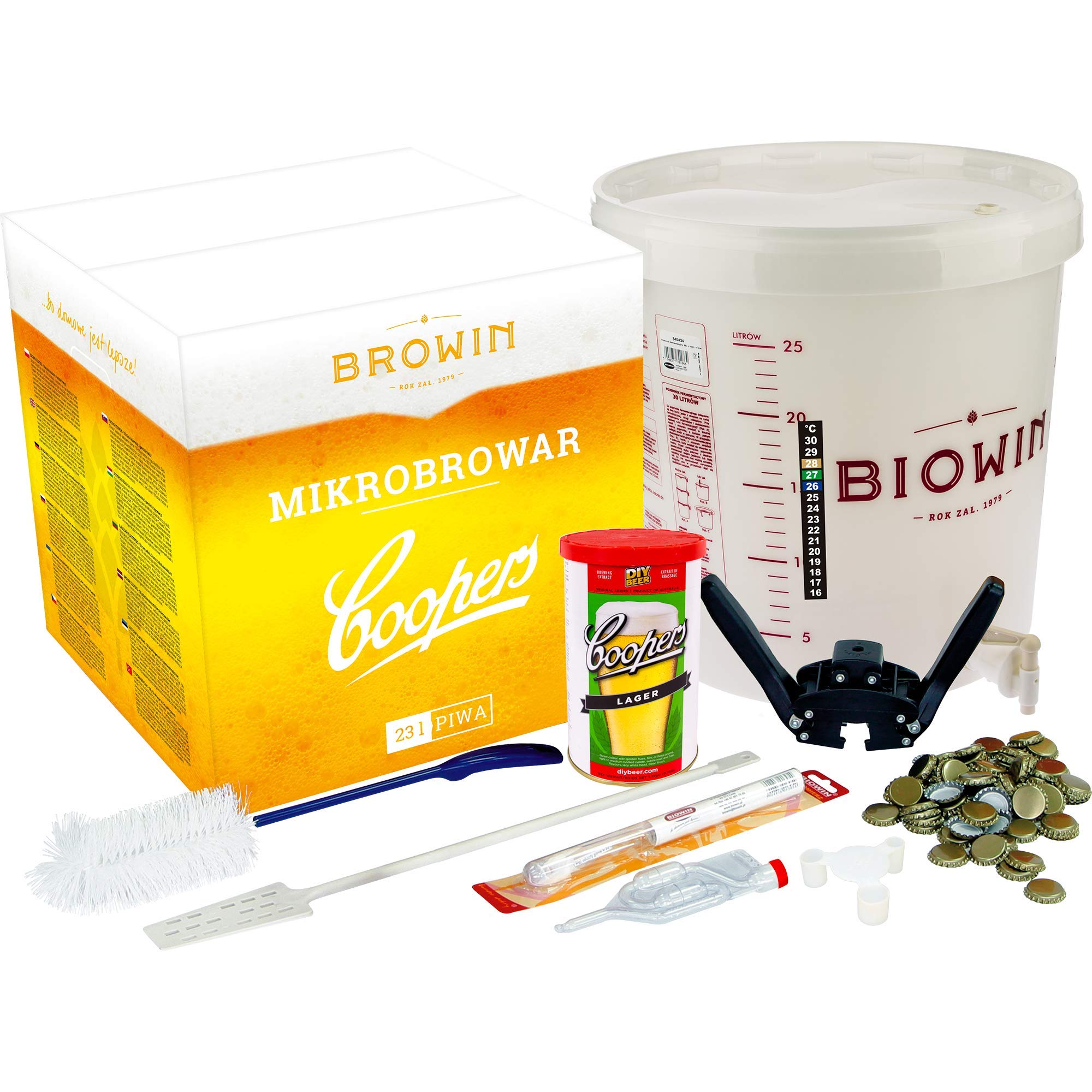 Browin Kit de inicio completo para la producción de cerveza casera incluye un recipiente de fermentación, concentrado de malta, plástico, multicolor, cm, 40 x 40 x 40 cm, 1 unidad