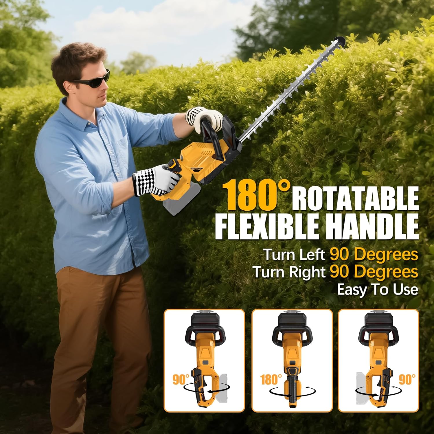 Cordless Hedge Trimmer for Dewalt 20V Battery (Tool Only), 20'' Bush Trimmer, 3000RPM Electric Hedge Trimmer, 180°Rotatable Head, Battery Powered Hedge Trimmer for Yard, Garden