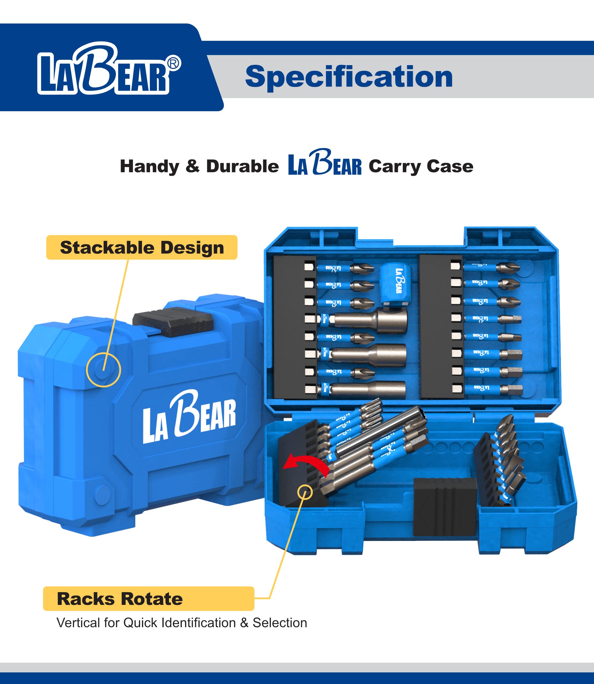 LaBear 34-częściowy zestaw bitów wkrętakowych Impact Screwdriver, zestaw wkrętaków do wkręcania i wkręcania, Multi-Size, Magnetizer Demagnetizer, Carry Case, Suit Impact Driver, LaBear Tools