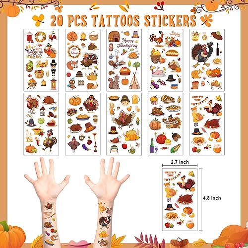 Miniatura 6 de Erweicet Regalos de fiesta de Acción de Gracias, 80 unidades, calcomanías de pavo para gafas, calcomanías de tatuaje, bolsas de regalo para niños,