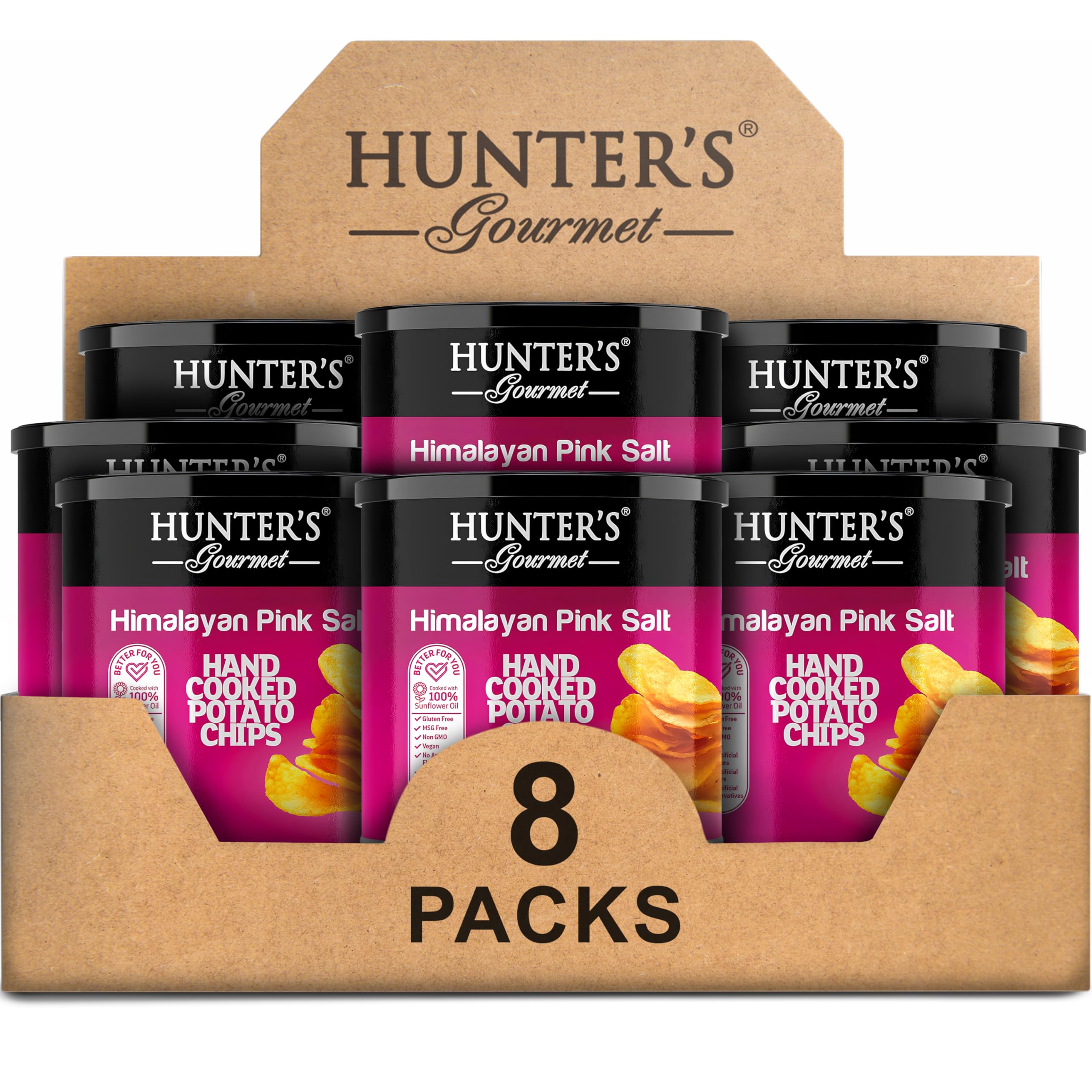 Hunter's Gourmet Hand-Cut Chips | Free from Preservatives & Artificial Colors | Cholesterol-Free | Himalayan Pink Salt Crisps | Great for Special Occasions | Non-GMO | Pack of 8 | 40g